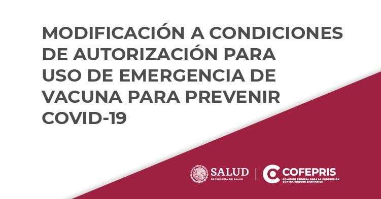COFEPRIS emite modificación a la autorización para uso de Emergencia de vacuna PFIZER-BIONTECH