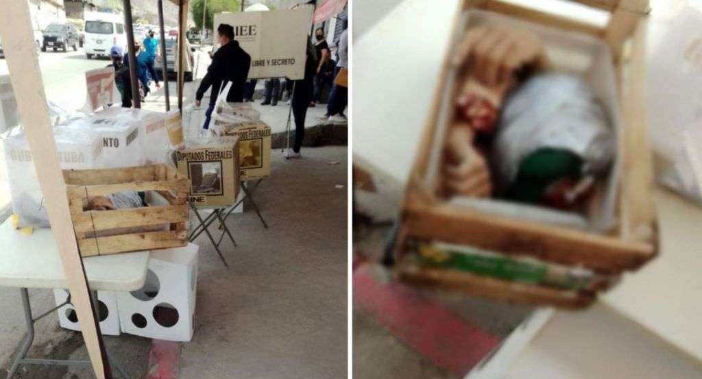 Arrojan dos cabezas y restos humanos en casilla para votar