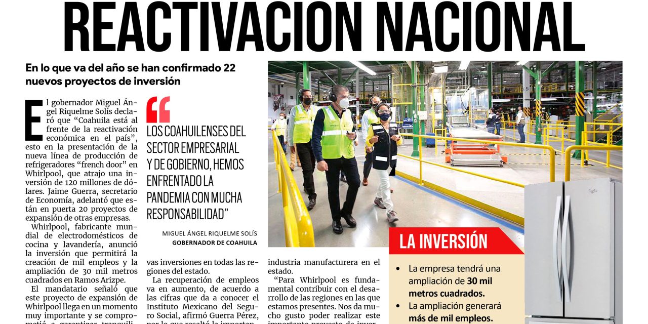 Portada [21 de julio de 2021] Coahuila encabeza la reactivación nacional, Saltillo es una ciudad segura: INEGI y más…