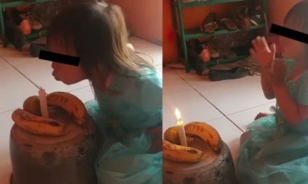 VIDEO. Familia festeja a niña con pastel hecho de plátanos y una olla