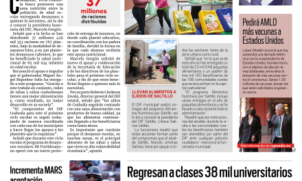 Portada [9 de agosto de 2021] Trabaja DIF por nutrición infantil, MARS entre los mejores gobernadores y más…