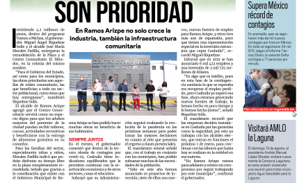 Portada [13 de agosto de 2021] Obras comunitarias son prioridad; Manolo recibe a alcalde de Torreón y más…