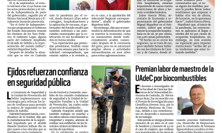 Portada [17 de agosto de 2021] Fiestas patrias serán virtuales; ejidos refuerzan confianza en seguridad pública y más…