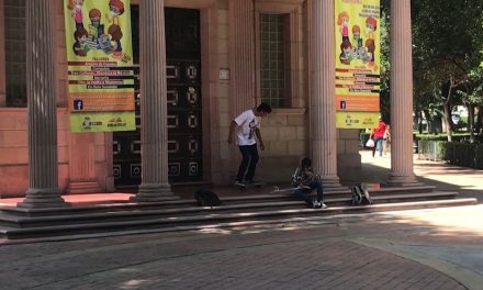Patinadores dañan fachada de la biblioteca de la Alameda de Saltillo