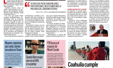 Portada [2 de septiembre de 2021] Quieren fuera a Reyes Flores; en Coahuila se entregan resultados, y más…