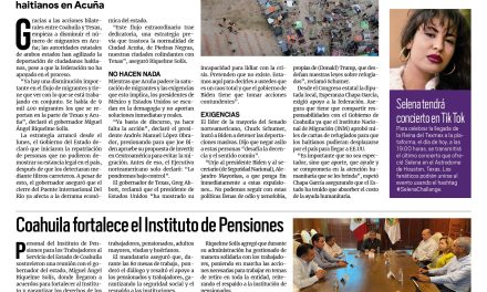 Portada [23 de septiembre de 2021] Gobierno federal se desentiende de migrantes; Saltillo es la tercera ciudad más segura de México, y más…