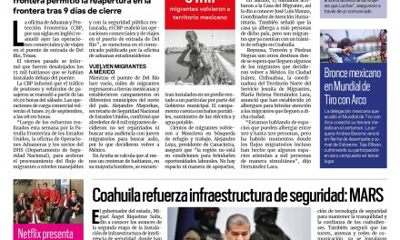 Portada [26 de septiembre de 2021] Reabren puente de Del Río; Coahuila refuerza infraestructura de seguridad, y más…