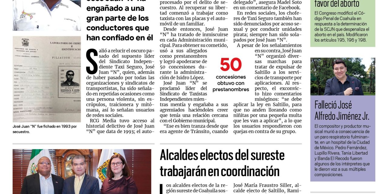 Portada [30 de septiembre de 2021] Salió delincuente supuesto líder de taxistas; recibe Riquelme a cónsules, y más…
