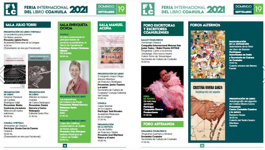 Está es la cartelera de la feria del libro