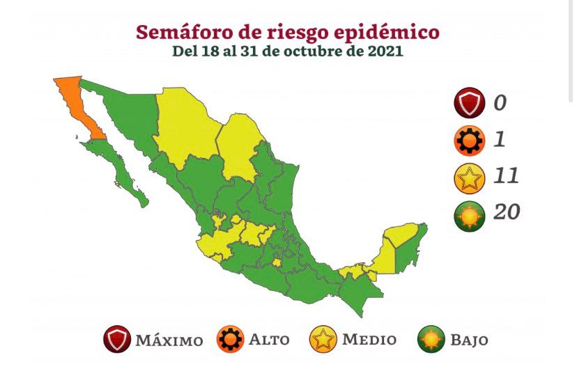 Semáforo Covid: 20 estados en verde; Coahuila sigue en amarillo