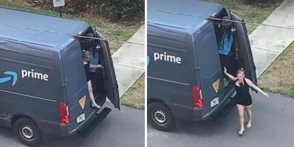 Graban camioneta de Amazon ‘entregando’ a una mujer en Florida (fotos)