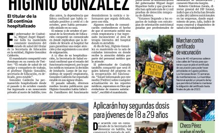 Portada [25 de octubre de 2021] Sigue delicado Higinio González; promueve DIF Coahuila alimentación saludable, y más…