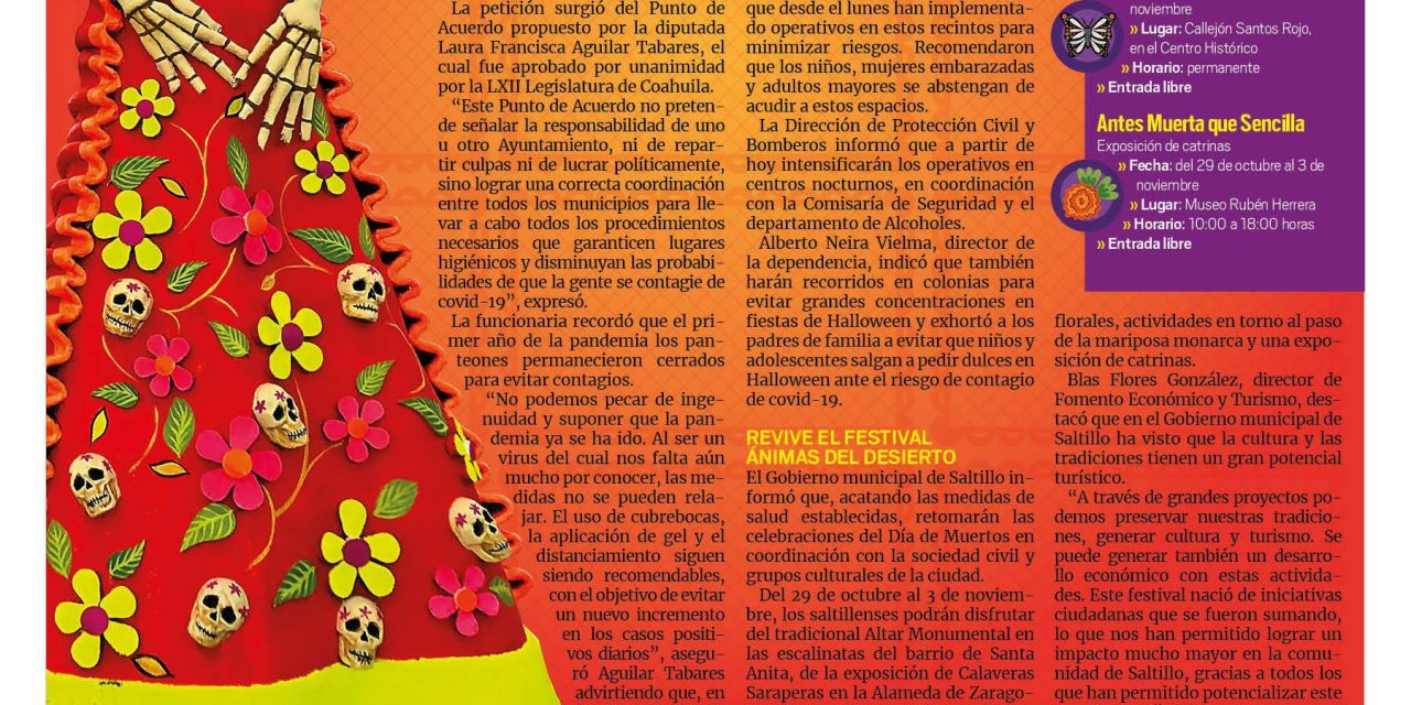 Portada [28 de octubre de 2021] Ofrendas sí, covid no; invierten en la Carbonífera, y más…