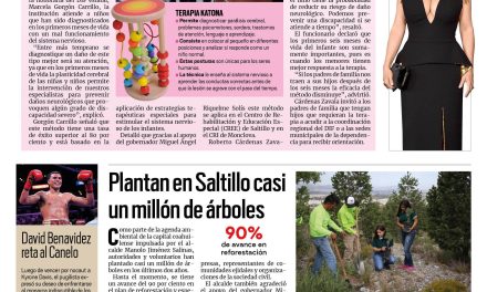 Portada [15 de noviembre de 2021] Disminuye DIF Coahuila discapacidad infantil, plantan en Saltillo casi un millón de árboles, y más…