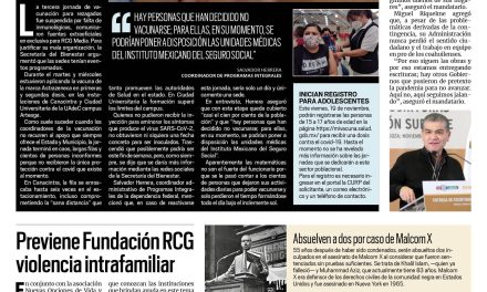 Portada [18 de noviembre de 2021] Suspenden vacunación; previene Fundación RCG violencia intrafamiliar, y más…