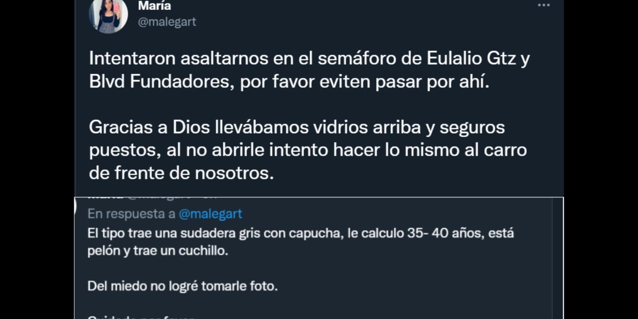 Saltillense denuncia en Twitter que la intentaron asaltar en Boulevar Fundadores