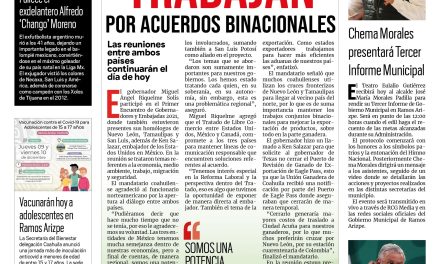 Portada [9 de diciembre de 2021] Trabajan por acuerdos binacionales; ‘Hoy Saltillo está seguro y en orden’ y más…