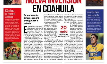 Portada [11 de diciembre de 2021] MARS anuncia nueva inversión en Coahuila; Saltillo tiene tolerancia cero en acoso sexual y más…