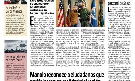 Portada [23 de diciembre de 2021] Buscan acuerdos Coahuila y Texas; Manolo reconoce a ciudadanos que participaron en su Administración y más noticias…