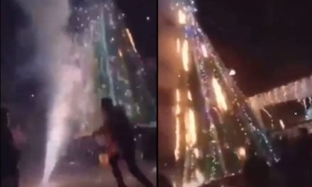 ¡Feliz Navidaaah!; se incendia árbol navideño en Hidalgo (video)