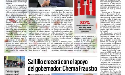 Portada [10 de enero de 2022] Tenemos que cuidarnos: MARS; Saltillo crecerá con el apoyo del gobernador: Chema Fraustro y más…