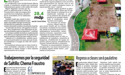 Portada [15 de enero de 2022] Rehabilitarán Línea Verde en Torreón; trabajaremos por la seguridad de Saltillo: Chema Fraustro y más…