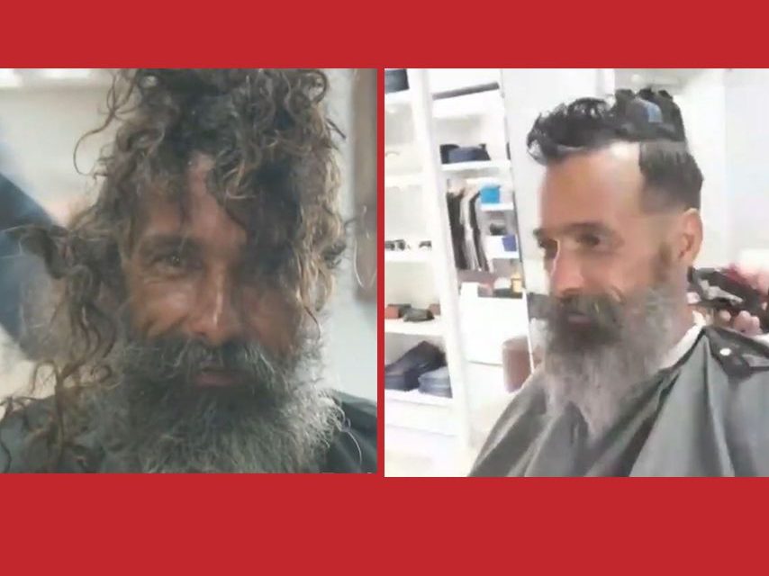 Peluquero le cambia el look a indigente y se hace viral (Video)