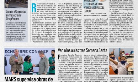 Portada [29 de marzo de 2022] Llevarán a niños a la frontera para ser vacunados; MARS supervisa obras de modernización en Torreón y más…
