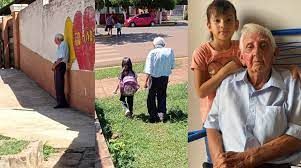 Abuelito se gana el cariño de todo el mundo al esperar todos los días a su nieta afuera de la escuela