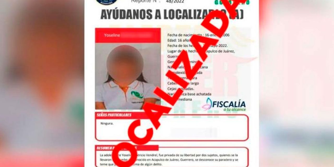 Hallan con vida a Yoseline, joven de 16 años raptada en Guerrero