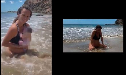 Gratis y natural; da a luz en la playa y se vuelve viral (video)