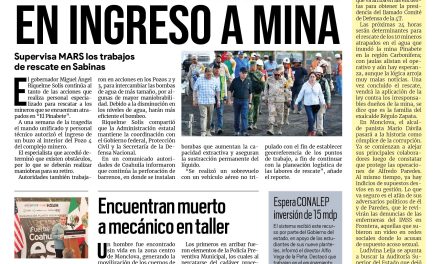 Portada Región Centro [11 de agosto de 2022] Buzo detecta obstáculos en ingreso a mina en Sabinas; Encuentran muerto a mecánico en Monclova y más…