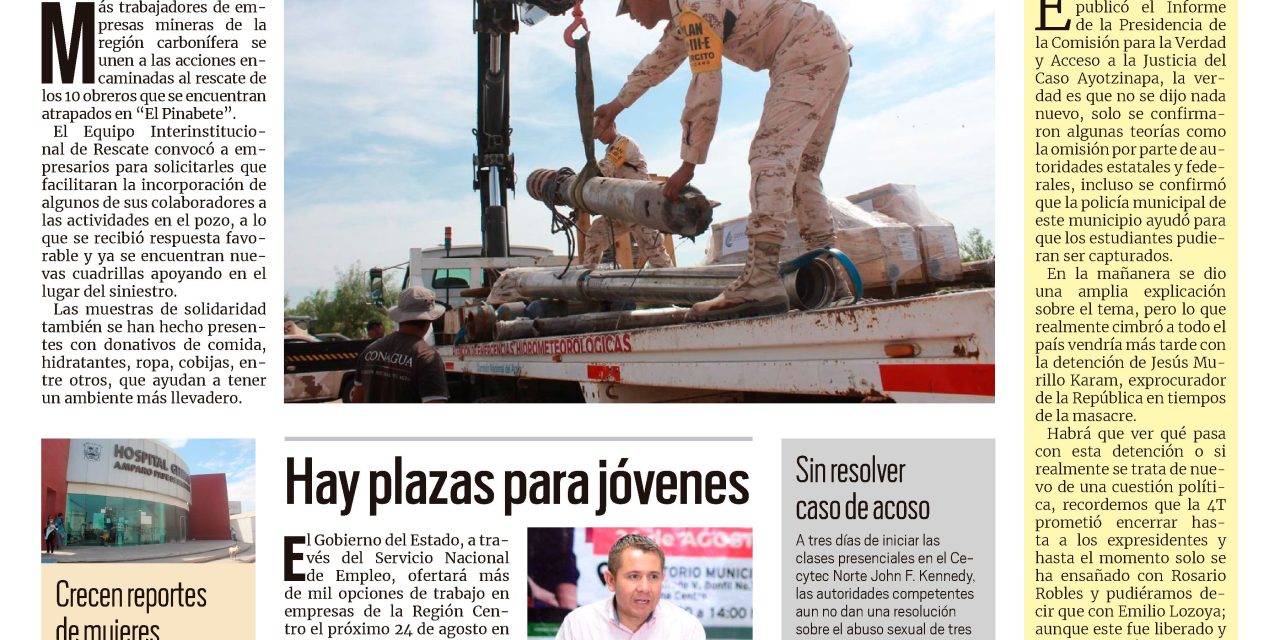 Portada Región Centro [20 de agosto de 2022] Se integran más elementos; Hay plazas para jóvenes y más….
