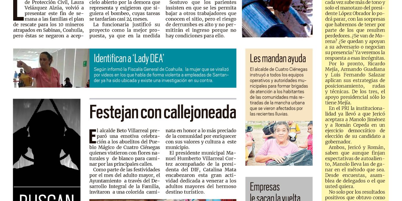 Portada Región Centro [29 de agosto de 2022] Dos años para extraer agua en ‘El Pinabete’; Festejan con callejoneada y más…