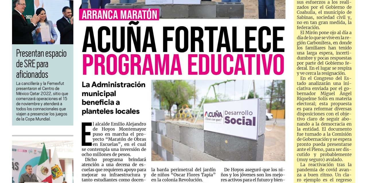 Portada Región Fronteriza [17 de agosto de 2022] Acuña fortalece programa educativo; La Amistad alcanza récord mínimo histórico; y más…