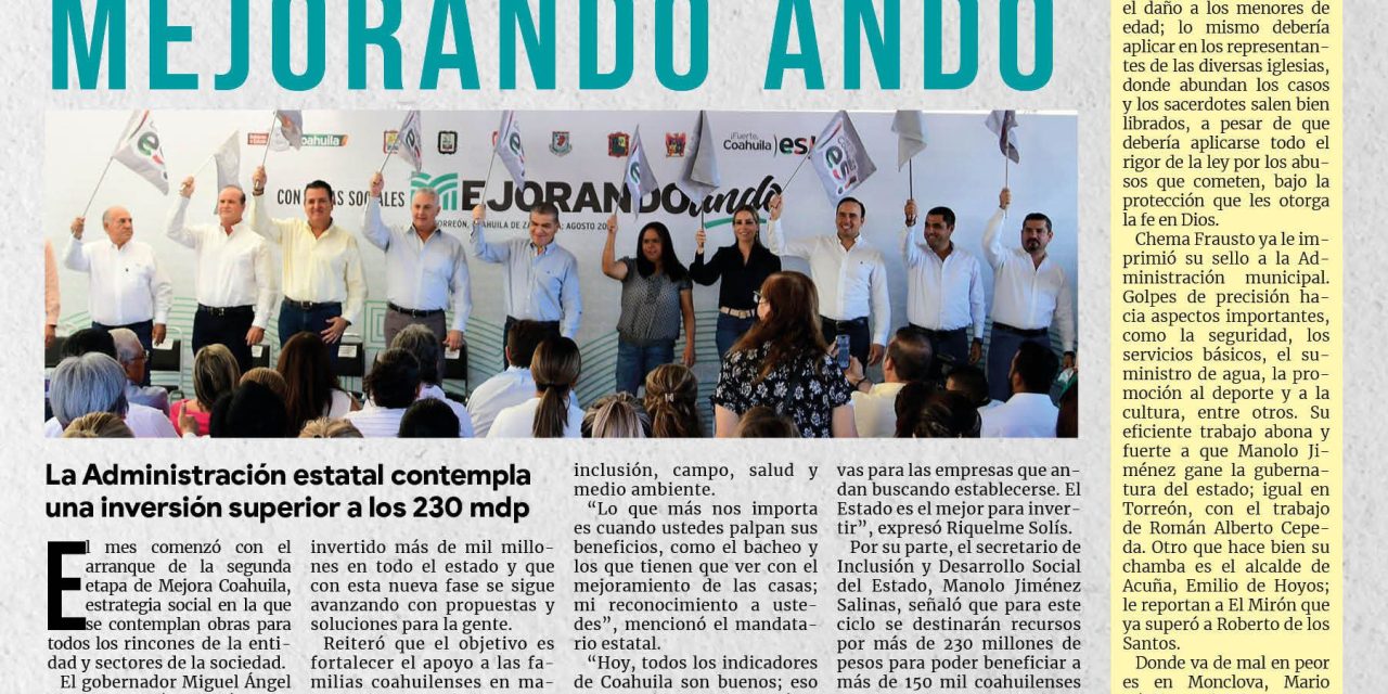 Portada RCG MEDIA [02 de agosto de 2022] Agosto inicia con Mejorando Ando; Saltillo será la capital del empleo; y más…