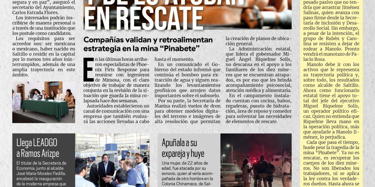 Portada RCG MEDIA [18 de agosto de 2022] Empresas alemanas y de EU ayudan en rescate; Saltillo abre convocatoria para Presea Manuel Acuña 2022; y más…