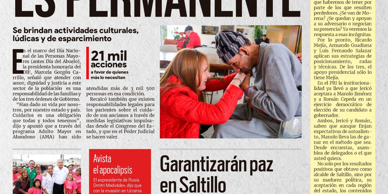 Portada RCG MEDIA [29 de agosto de 2022] No se detienen los apoyos al campo en Coahuila: MARS; Chema Fraustro apoya a ejidos en Saltillo; y más…