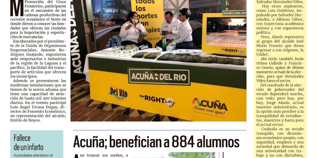 Portada Región Fronteriza [5 de septiembre de 2022]Promueven cruce fronterizo; Benefician a 884 alumnos y más…