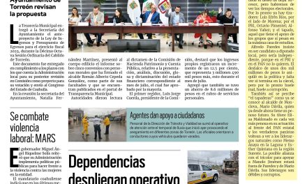 Portada Región Lagunera  [1 de septiembre de 2022] Presentan anteproyecto  presupuestal en Torreón; Dependencias despliegan operativo; y más…