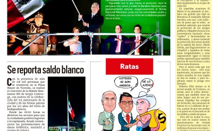 Portada Región Lagunera [17 de septiembre de 2022] Grito de Independencia en Torreón; Saldo blanco en concierto  y más…