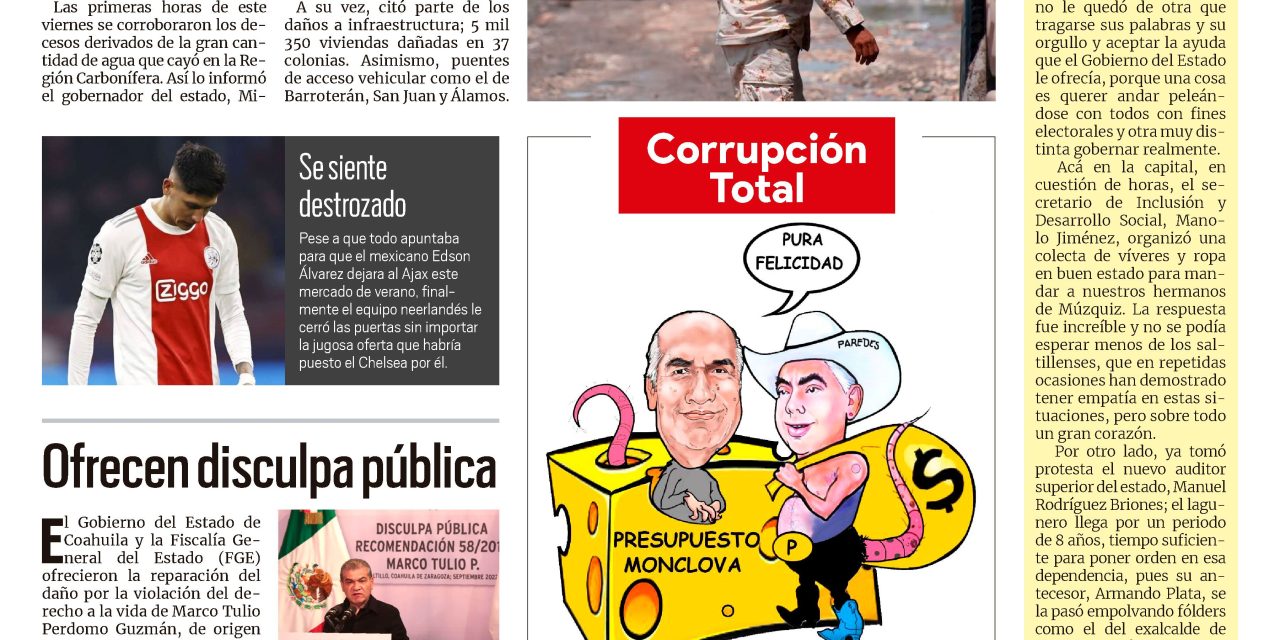 Portada RCG MEDIA [3 de septiembre de 2022] Fallecen dos tras inundaciones: Se unen por la tranquilidad y más…