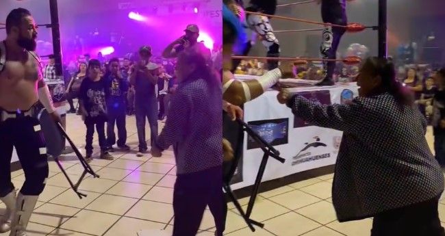 Abuelita se agarra a bastonazos con un luchador en Zacatecas (video)