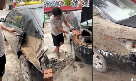 El hombre que repara los autos con tabiques y mezcla que se hizo viral en internet