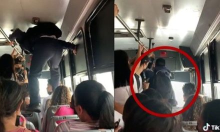 Joven tiene que caminar sobre los asientos del autobús para bajarse del camión (video)