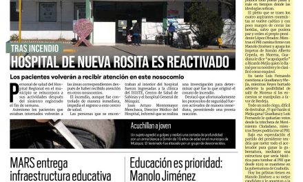 Portada Región Carbonífera [11 de octubre de 2022] Hospital de Nueva Rosita es reactivado tras incendio; Tendrían crisis de agua en Múzquiz; y más….