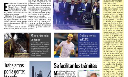 Portada Región Centro [2 de octubre de 2022] Anunciará estado más empleos en región Centro; Es complicado encontrar trabajo: IP en Monclova; y más…