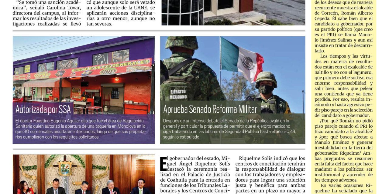 Portada Región Centro [5 de octubre de 2022] Expulsan a responsable de amenaza de tiroteo en Monclova; Triste final: se suicida abuelito; y más…