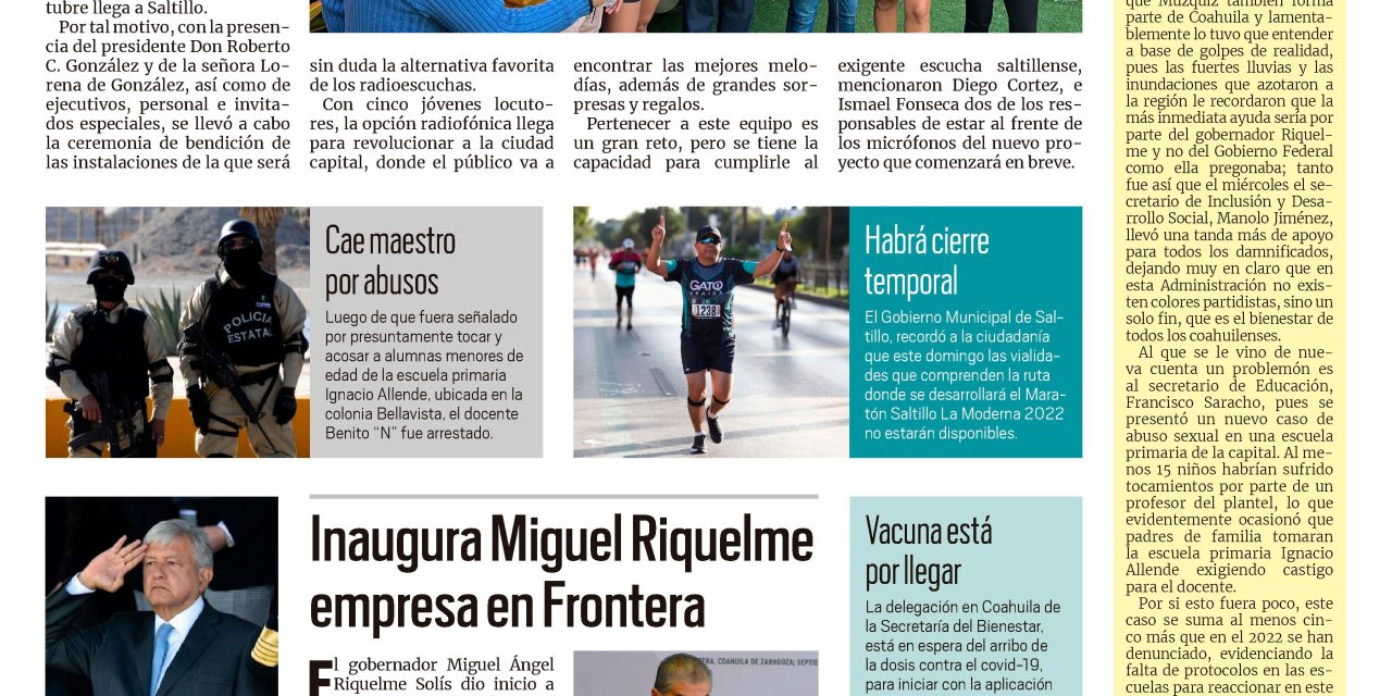Portada RCG MEDIA [1 de octubre de 2022] Llega a RCG Media ‘La Más Perra 99.3’; Inaugura MARS empresa en Frontera y más….