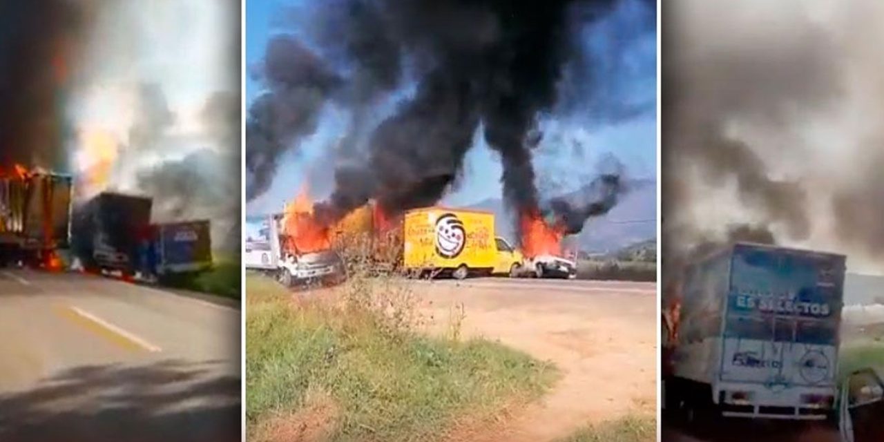 Incendian camionetas normalistas de Michoacán (video)